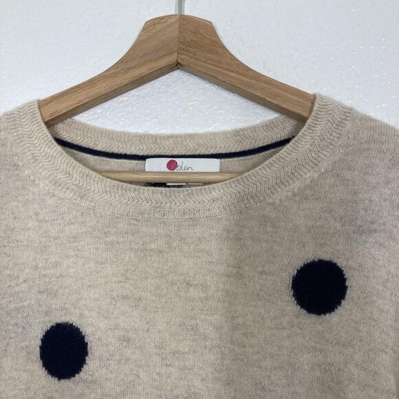 Boden Sweater Womens Large Beige Navy Polka Dot Cashmere Crewneck Knit Pullover - Picture 5 of 16